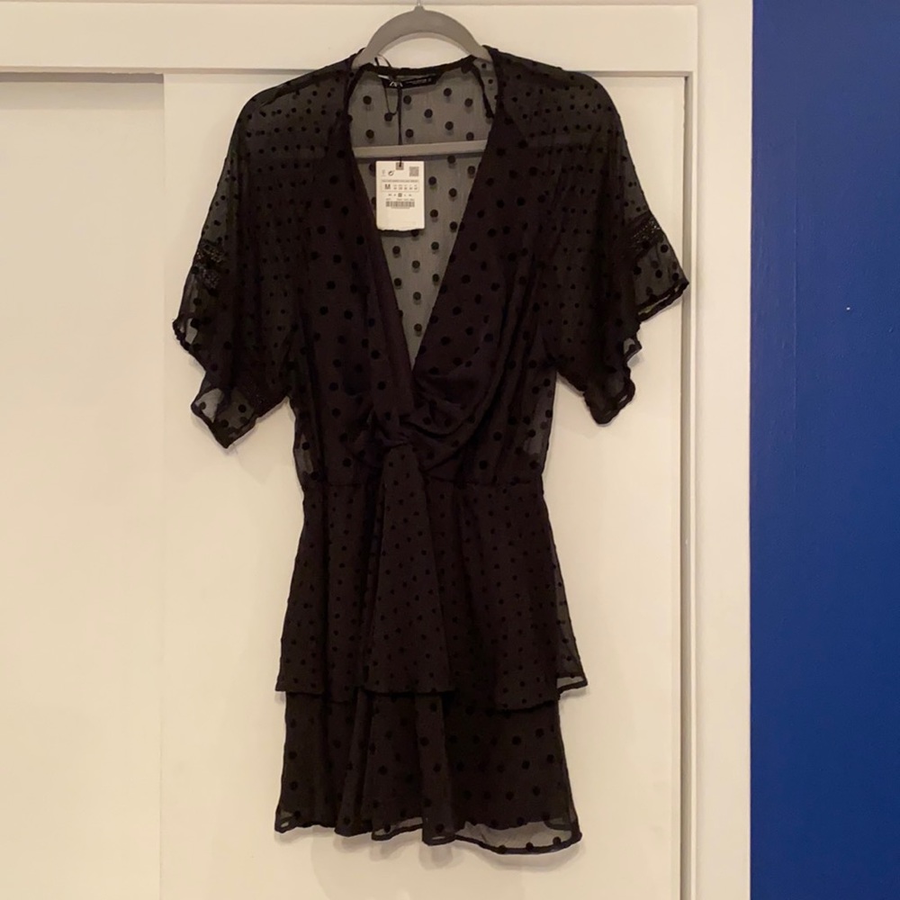 Zara Black polka dot dress
